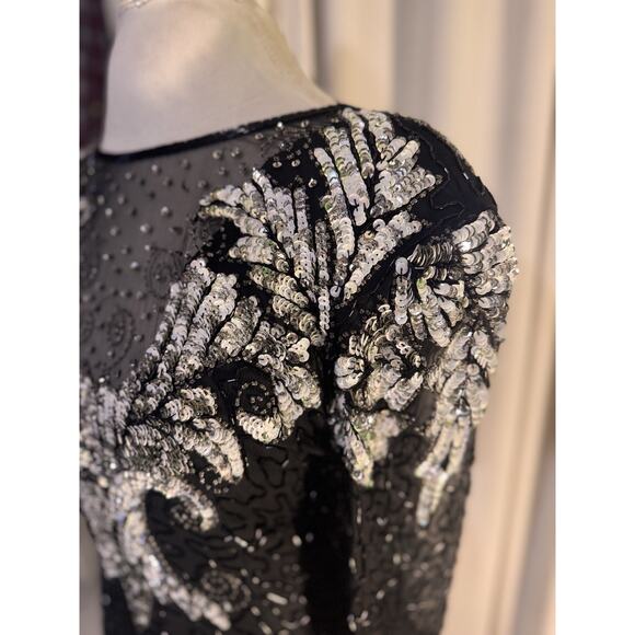 Vintage Silk Laurence Kazar Silk Art Deco Goddess Energy Beaded Party Dress - Picture 10 of 16